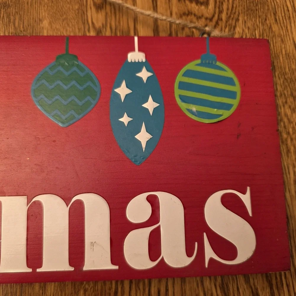 Reversible MERRY CHRISTMAS HAPPY THANKSGIVING Homemade Vinyl Wood Hanging Sign‎